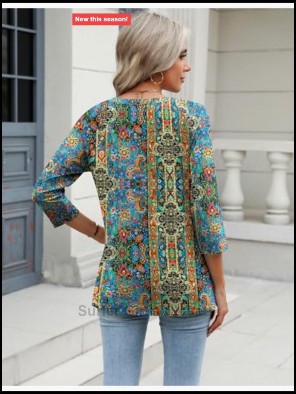 3/4 Sleeve V Neck Tunic Blouse Casual Work Tee Soft Stretch - Picture 3 of 7